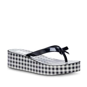 Kate Spade Rina Wedge Flip Flops Black Gingham Bow Sandals Size 7B Women’s
